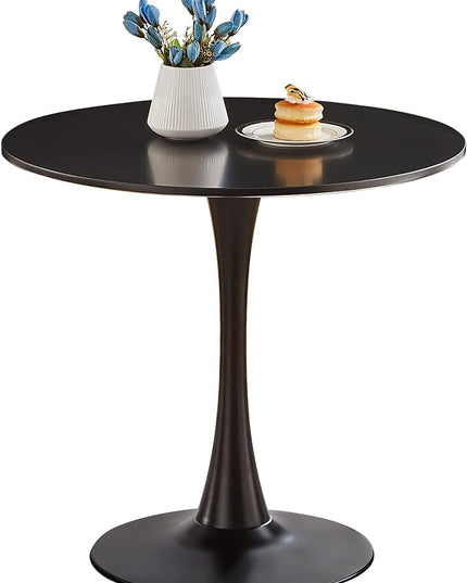 Round Dining Table Small Black Kitchen Table 31.5" in Tulip Design Modern Pedestal Table for Small Space Dining Room 2 to 4 Person - LeafyLoom