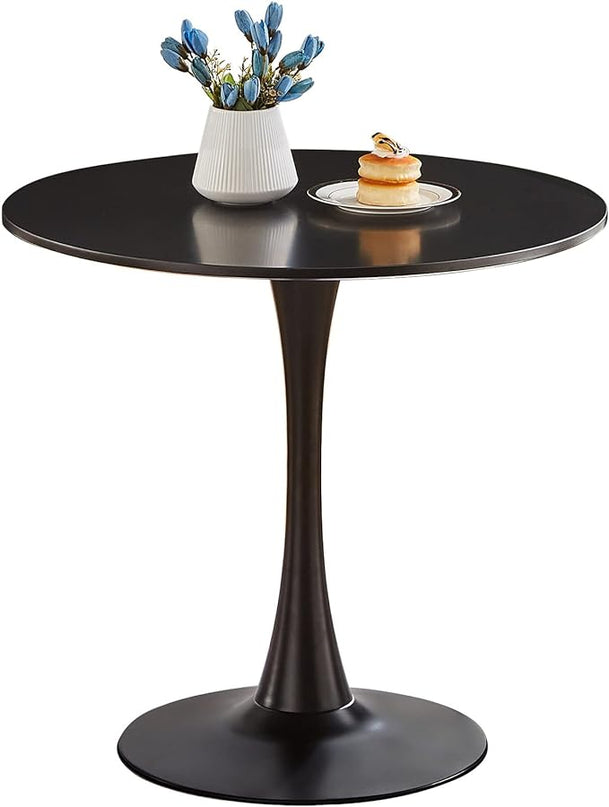Round Dining Table Small Black Kitchen Table 31.5" in Tulip Design Modern Pedestal Table for Small Space Dining Room 2 to 4 Person - LeafyLoom