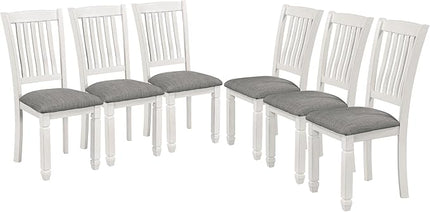 7-Piece Modern Dining, Wooden Kitchen Room Table Set with 6 Upholstered Chairs-Elegantly Shaped Legs and Comfortable Seating, Gray+White - LeafyLoom