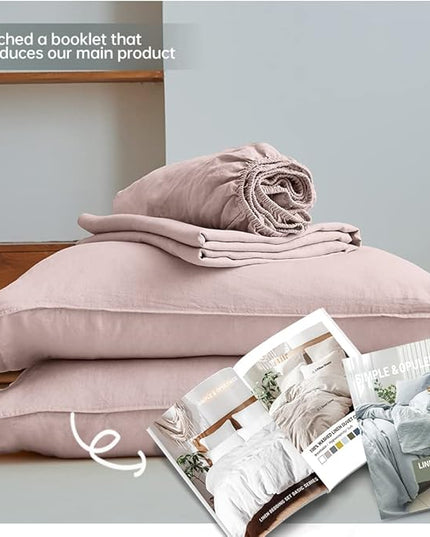 Simple&Opulence 100% Linen Sheet Set Solid Color-4 Pcs Washed French Linen Bed Sheets(1 Flat Sheet,1 Fitted Sheet,2 Pillowcases)-Breathable Bedding Set (King, Blush Pink) - LeafyLoom