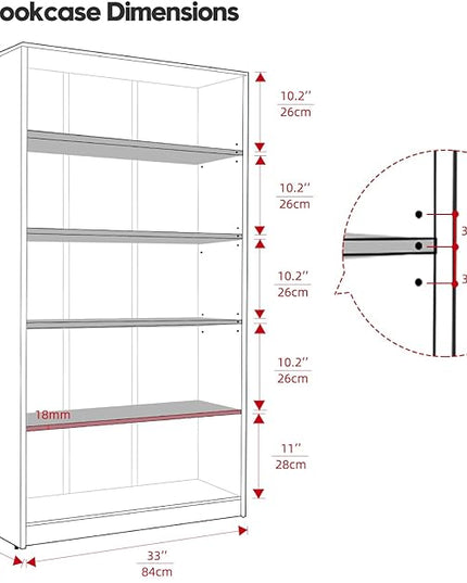 Farini 5 shelf boockase Display Bookcase Freestanding Wooden Bookshelves for Home Office Living Room,60 Inch Height,White - LeafyLoom