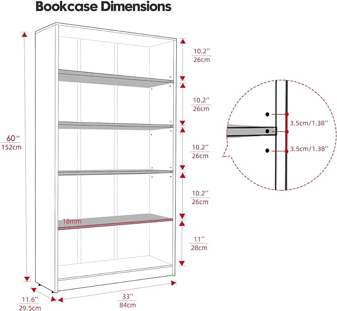 Farini 5 shelf boockase Display Bookcase Freestanding Wooden Bookshelves for Home Office Living Room,60 Inch Height,White - LeafyLoom