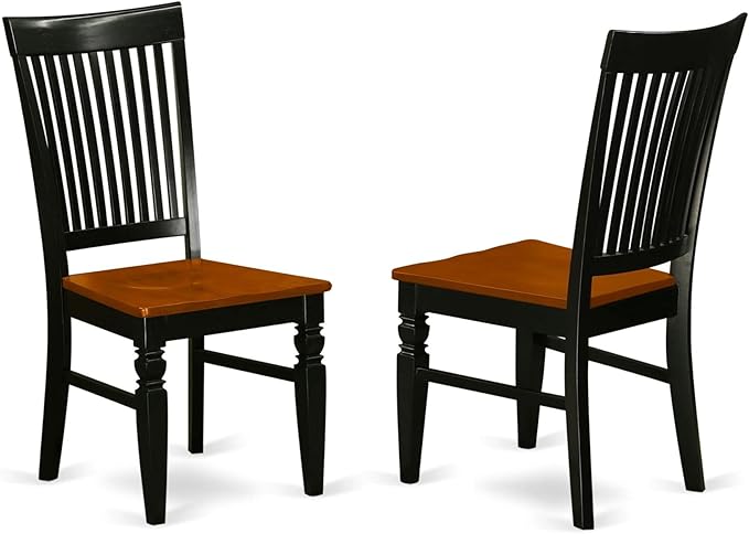 East West Furniture WEC-BCH-W Weston Dining Chairs - Slat Back Wooden Seat Chairs, Set of 2, Black & Cherry - LeafyLoom