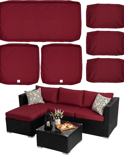 ClawsCover 6Pack Outdoor Seat and Back Cushions Replacement Covers Fit for 3 Pieces 3-Seater Wicker Rattan Patio Furniture Conversation Set Sectional Couch Chair,Burgundy-Include Cover Only - LeafyLoom
