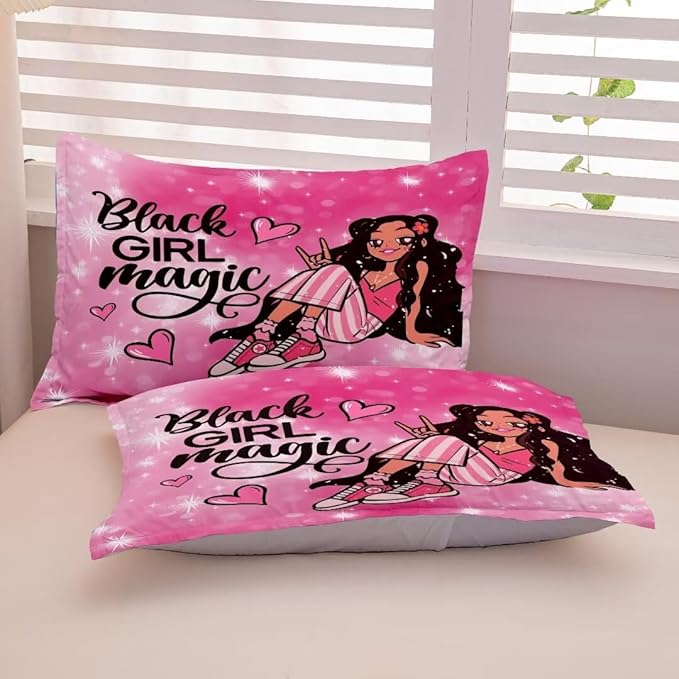 Black Girl Comforter Set Twin for Kids,Black Girl Magic Bedding Set,Cuet Black Princess Girl Comforter Black Queen Melanin Bedroom Bed Set - LeafyLoom