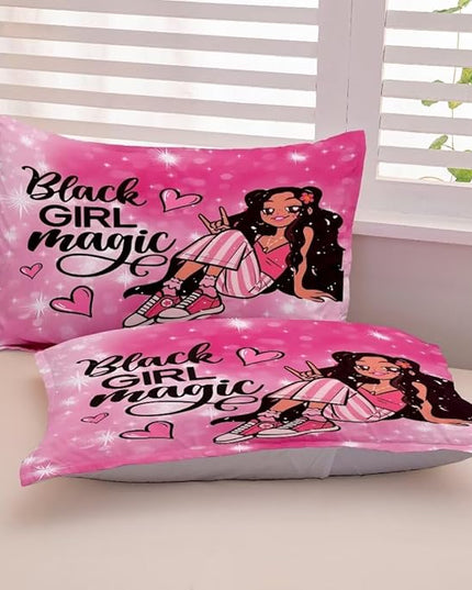 Black Girl Comforter Set Queen for Kids,Black Girl Magic Bedding Set,Cuet Black Princess Girl Comforter Black Queen Melanin Bedroom Bed Set - LeafyLoom