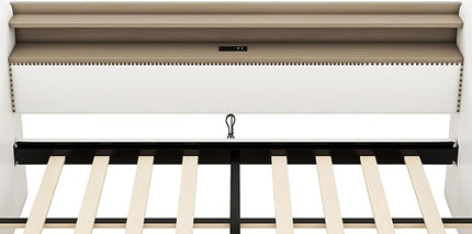 Twin Size Daybed with 2 Storage Drawers, Upholstered Daybed with Charging Station and LED Lights, PU Leather Fabric Bedframe w/Headboard & Wood Slat Support for Living Room, White - LeafyLoom
