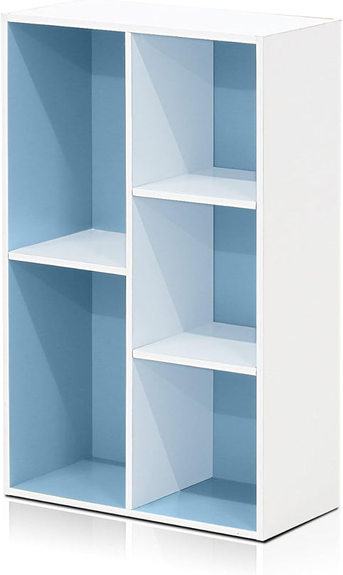 Furinno 5-Cube Reversible Open Shelf, White/Light Blue 11069WH/LBL - LeafyLoom