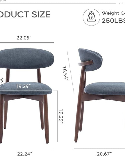 COLAMY Wooden Dining Chairs Set of 2, Modern Fabric Upholstered Kitchen Side Chairs, Farmhouse Dining Room Chair with Foot Pegs, Blue - LeafyLoom