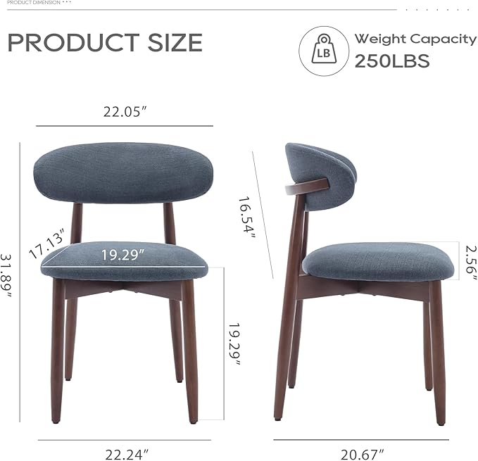 COLAMY Wooden Dining Chairs Set of 2, Modern Fabric Upholstered Kitchen Side Chairs, Farmhouse Dining Room Chair with Foot Pegs, Blue - LeafyLoom