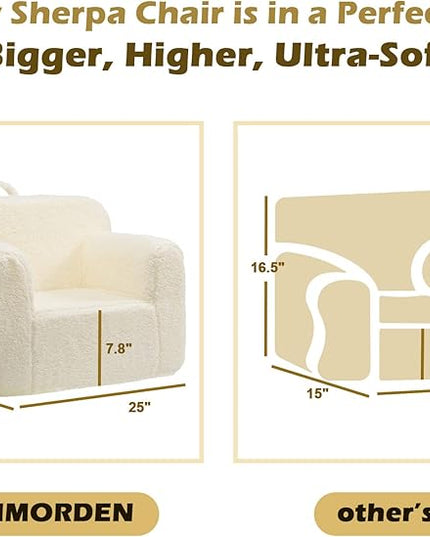 ALIMORDEN Kids Ultra-Soft Snuggle Foam Filled Chair, Toddler Cuddly Sherpa Reading Couch for Boys and Girls, Cream - LeafyLoom