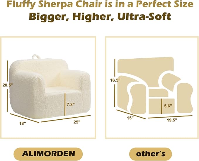 ALIMORDEN Kids Ultra-Soft Snuggle Foam Filled Chair, Toddler Cuddly Sherpa Reading Couch for Boys and Girls, Cream - LeafyLoom