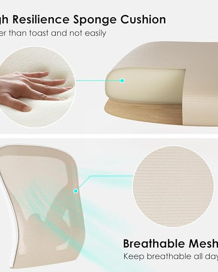 Farini Ergonomic Office Chair, Home Office Desk Chair with Headrest, High Back Computer Chair with Flip-up Armrests and Adjustable Lumbar Support for Home Office Study Room Bedroom, Khaki. - LeafyLoom