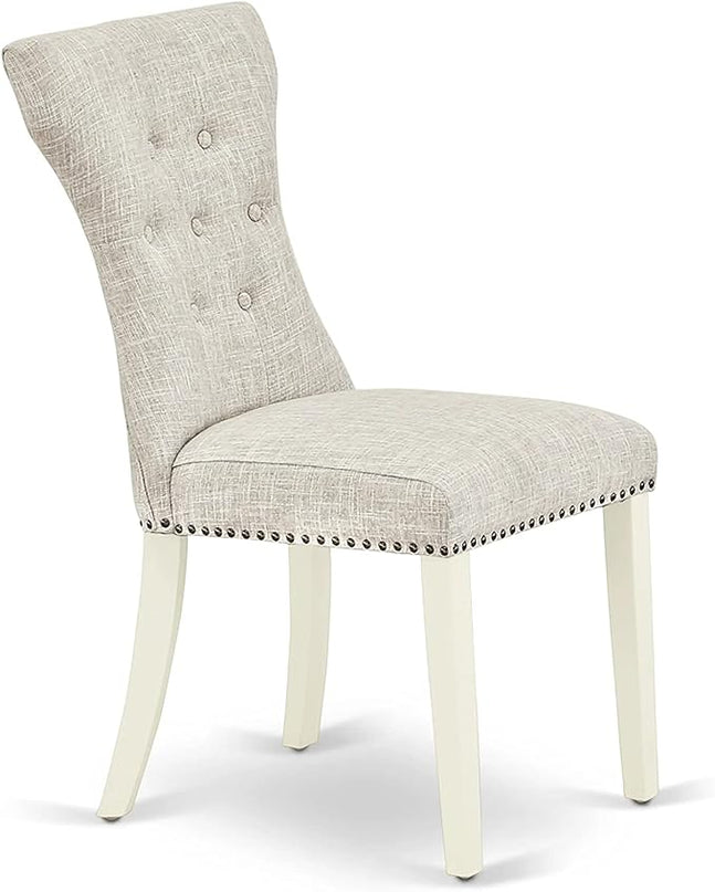 East West Furniture BOGA5-WHI-35 Boston 5 Piece Kitchen Set for 4 Includes a Round Room Table and 4 Doeskin Fabric Parsons Dining Chairs, Linen White, 42x42 Inch - LeafyLoom