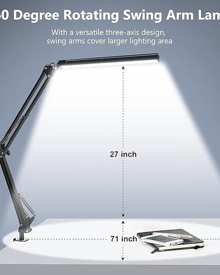ODOM Swing Arm Led Desk Lamp with Clamp, 3 Color Modes 6 Brightness & Stepless Dimming Eye-Caring, 360 Degree Flexible Desk Lamps for Home Office, with 12V AC/DC Adapter - LeafyLoom