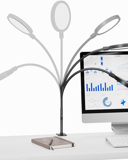 LED Desk Lamp | Dimmable Home Office Desk Light with Clamp & Gooseneck Arm | Adjustable Color Temperature and Brightness | Eye Caring lamp for Video Conference & Podcast Live Streaming Black - LeafyLoom