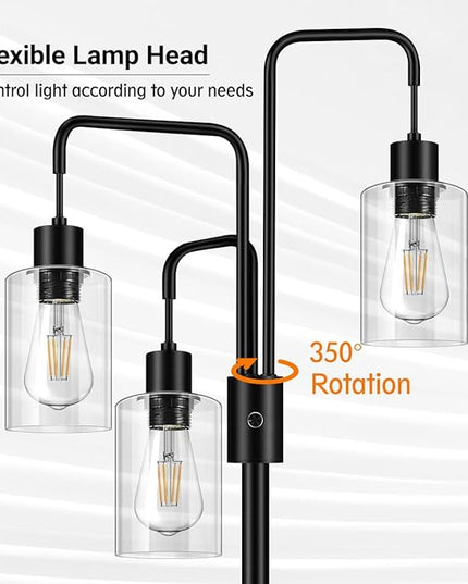 BoostArea Industrial Floor Lamp for Living Room,Glass Lampshade,Modern Stand Up Lamp with 3 Light,Simple Design Floor Lamp for Bedroom, Living Room, Office, Kids Room, Reading - LeafyLoom