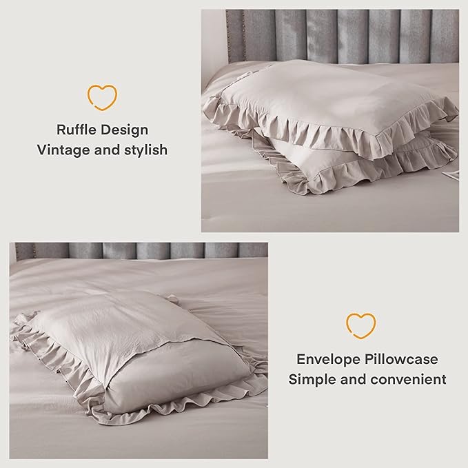 Andency Wheat Ruffle Comforter Full(79x90Inch), 3 Pieces(1 Ruffled Comforter and 2 Pillowcases) Vintage Ruffle Fringe Comforter, Farmhouse Rustic Microfiber Down Alternative Bedding Comforter Set - LeafyLoom