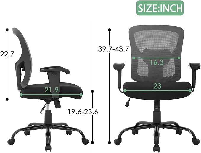 BestOffice Big and Tall Office Chair 500lbs Desk Chair Mesh Computer Chair with Lumbar Support Wide Seat Adjust Arms Rolling Swivel High Back Task Executive Ergonomic Chair for Home Office (Grey) - LeafyLoom