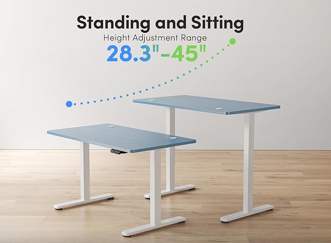 FEZIBO Electric Standing Desk, 55 x 24 Inches Height Adjustable Stand up Desk, Sit Stand Home Office Desk, Computer Desk, Blue - LeafyLoom