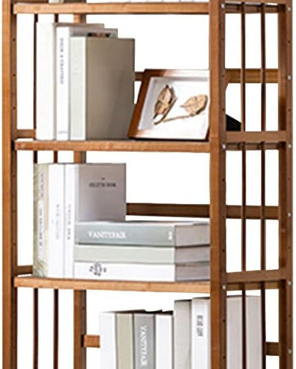 IOTXY Adjustable Bamboo Open Bookshelf - Small 6-Tier Tall Free Standing Storage Rack, Multifunctional Display Stand for Home and Office, Bookcase, Light Brown - LeafyLoom