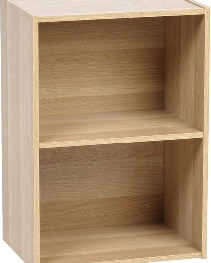 IRIS USA 2-Tier Open Cubby Storage Shelf, Small Sturdy Storage Bookshelf Cabinet for Living Room Bedroom Guest Room Office Dorm Room Kids Room and Bathroom, Light Brown - LeafyLoom