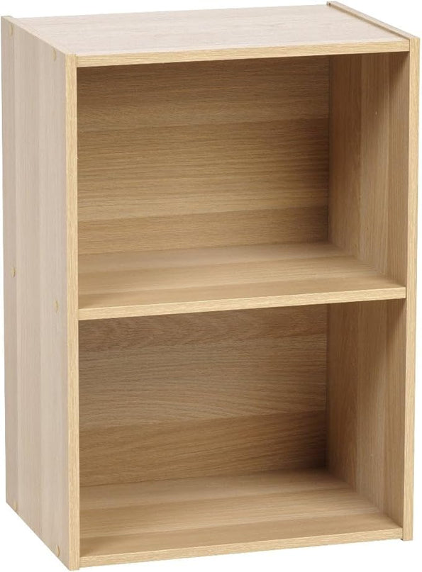 IRIS USA 2-Tier Open Cubby Storage Shelf, Small Sturdy Storage Bookshelf Cabinet for Living Room Bedroom Guest Room Office Dorm Room Kids Room and Bathroom, Light Brown - LeafyLoom