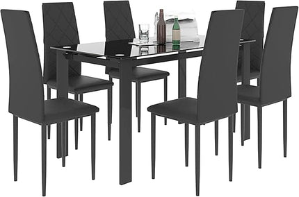 NicBex Dining Table for 6 Kitchen & Dining Room Tables 7-Piece Dining Table Set Modern Dining Table and Chair Glass Dining Table with 4 Chairs for Small Space, Black - LeafyLoom