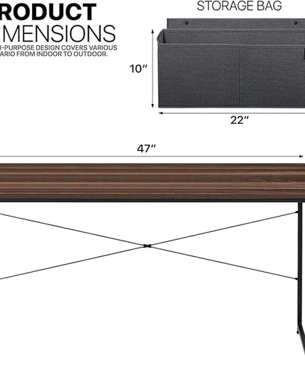 MoNiBloom 47 Inches Computer Desk with Storage Bag, Study Work Writing Table w/Metal Frame for Home Office, Walnut Color - LeafyLoom