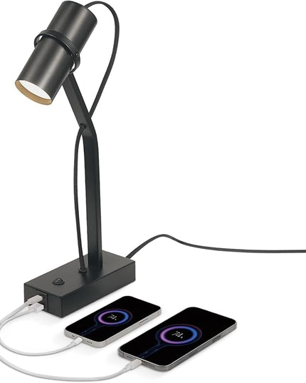 Globe Electric MRDK by Globe Series.01.TL 16" LED Desk Lamp, 2.1A Combined USB Port and USB-C Port, 5 Watts, 240 Lumens, 3000 Kelvin Warm White, Adjustable Shade, Matte Black - LeafyLoom