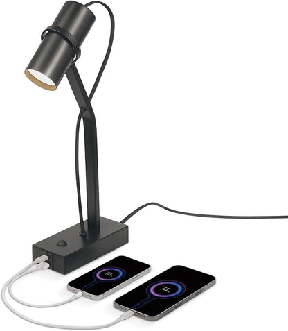 Globe Electric MRDK by Globe Series.01.TL 16" LED Desk Lamp, 2.1A Combined USB Port and USB-C Port, 5 Watts, 240 Lumens, 3000 Kelvin Warm White, Adjustable Shade, Matte Black - LeafyLoom