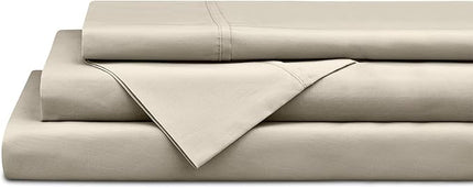 100% Cotton Percale Sheets Twin Size,Light Taupe, Deep Pocket, 3 Pieces Sheet Set - 1 Flat, 1 Deep Pocket Fitted Sheet and 1 Pillowcase, Crisp Cool and Strong Bed Linen - LeafyLoom