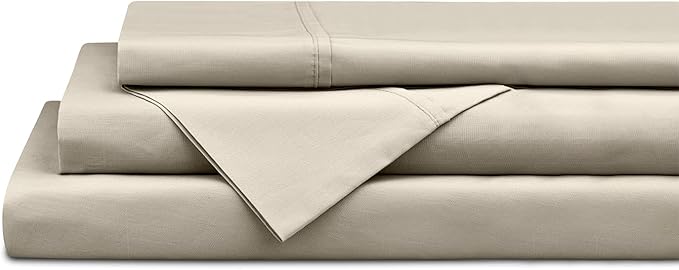 100% Cotton Percale Sheets Twin Size,Light Taupe, Deep Pocket, 3 Pieces Sheet Set - 1 Flat, 1 Deep Pocket Fitted Sheet and 1 Pillowcase, Crisp Cool and Strong Bed Linen - LeafyLoom