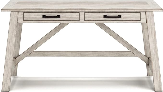 Signature Design by Ashley Carynhurst Farmhouse 60" Home Office Desk with Drawers, Distressed White - LeafyLoom