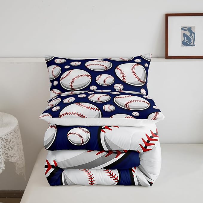 Baseball Bedding Set Sports Theme Comforter Set for Kids Boys Girls Teens 3D Blue Ball Pattern Comforter Breathable Baseball Games Duvet Set Room Decor Quilt Set Twin Size - LeafyLoom