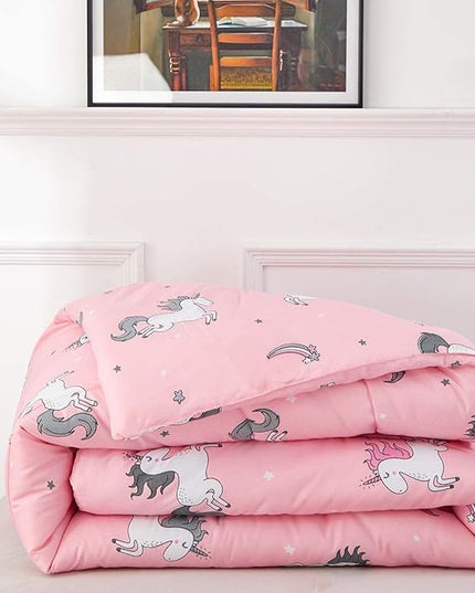 UOZZI BEDDING Bed in a Bag 6 Pieces Twin Size Unicorn Pink with Rainbow Star - Soft Microfiber, Reversible Bed Comforter Set (1 Comforter, 2 Pillow Shams, 1 Flat Sheet, 1 Fitted Sheet, 1 Pillowcases) - LeafyLoom