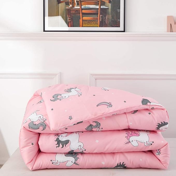 UOZZI BEDDING Bed in a Bag 6 Pieces Twin Size Unicorn Pink with Rainbow Star - Soft Microfiber, Reversible Bed Comforter Set (1 Comforter, 2 Pillow Shams, 1 Flat Sheet, 1 Fitted Sheet, 1 Pillowcases) - LeafyLoom