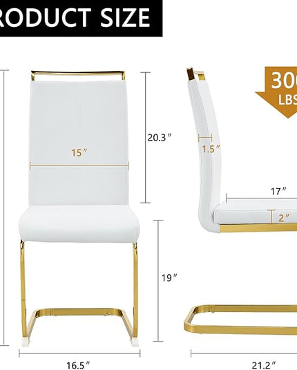 Modern Dining Chairs Set of 6,High Back White Kitchen Chairs,Faux Leather Side Chair with Gold Plated Metal Legs,Easy to Clean Upholstered Dining Chairs,Ideal for Living Room(Gold Leg) - LeafyLoom