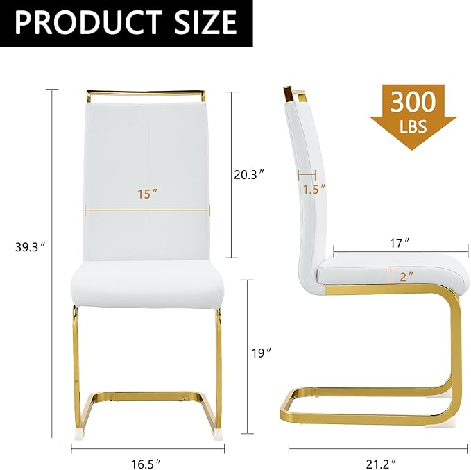 Modern Dining Chairs Set of 6,High Back White Kitchen Chairs,Faux Leather Side Chair with Gold Plated Metal Legs,Easy to Clean Upholstered Dining Chairs,Ideal for Living Room(Gold Leg) - LeafyLoom