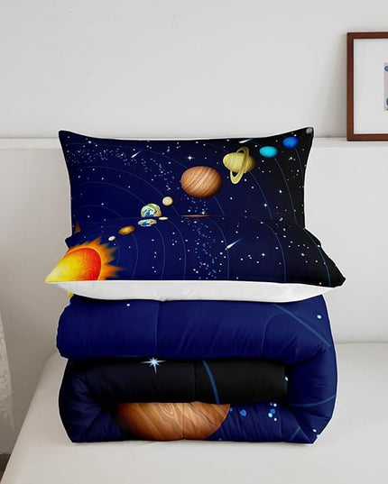 Erosebridal Solar System Comforter Set Twin Outer Space Bedding Set for Kids Boys Teens Universe Planets Down Comforter Galaxy Nebula Starry Sky Cosmos Quilted Duvet, Blue Purple - LeafyLoom