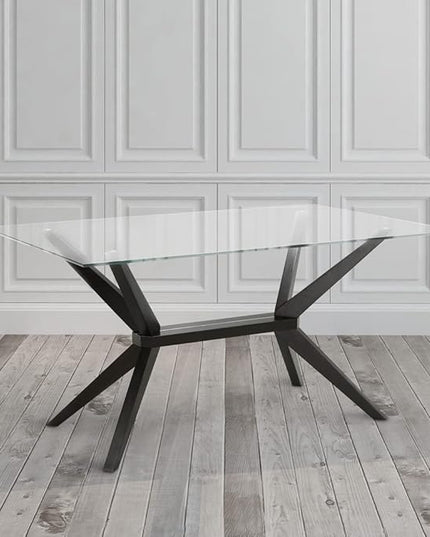 Uptown Club Glass Dining Table with Versatile Rectangular Designs, Tempered Surfaces, and Sturdy Bases for Modern Homes, Seats 4 to 8 People, Elegant Statement Piece, 63" x 36" Espresso - LeafyLoom