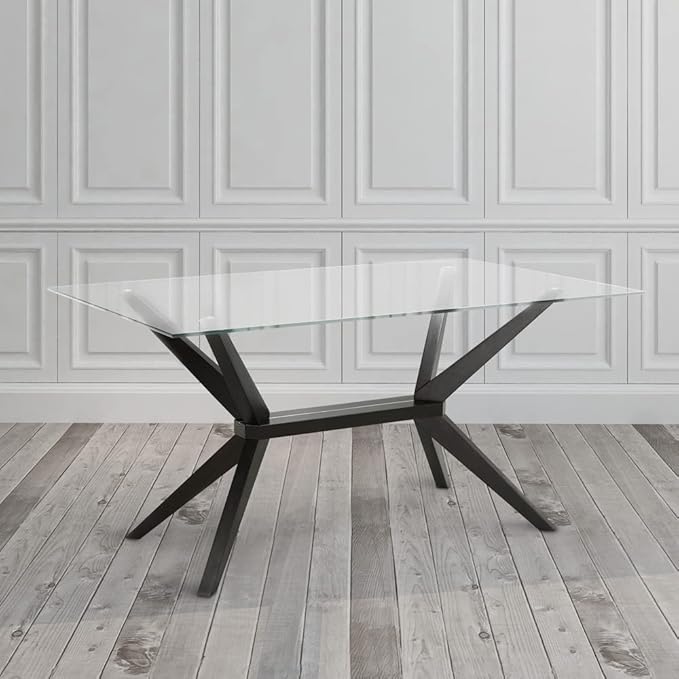 Uptown Club Glass Dining Table with Versatile Rectangular Designs, Tempered Surfaces, and Sturdy Bases for Modern Homes, Seats 4 to 8 People, Elegant Statement Piece, 63" x 36" Espresso - LeafyLoom