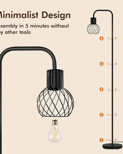 Industrial Floor Lamp, LED Standing Lamp Modern with 6W LED Bulb, Foot Switch, Metal Tall Lamps for Living Room, Bedroom, Office, Vintage Stand Up Light, Minimalist Farmhouse Floor Lamp in Black - LeafyLoom