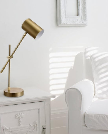 Globe Electric 52098 Pratt 20" Desk/Table Lamp, Matte Brass Finish, Adjustable Height, Balance Arm, in-Line Rocker On/Off Switch - LeafyLoom