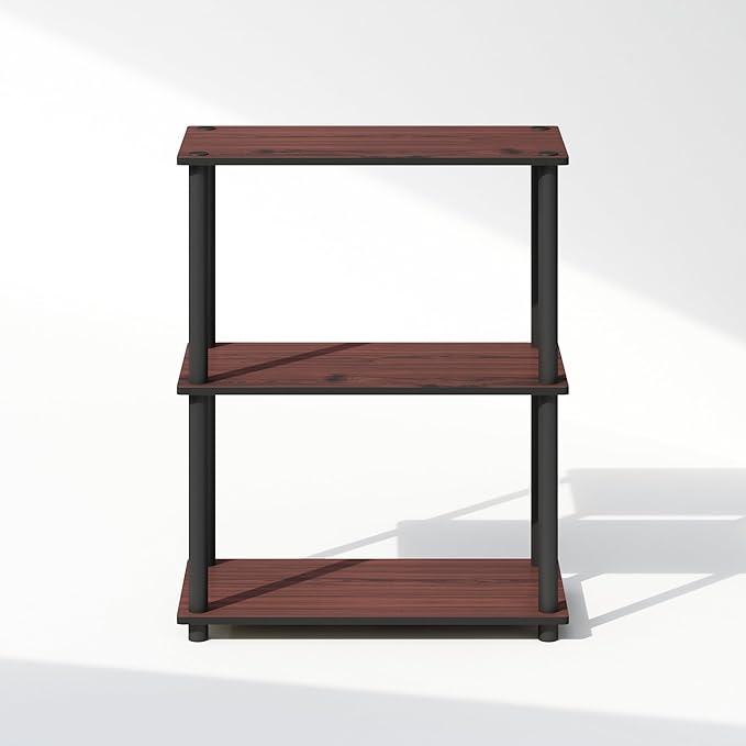 Furinno Turn-N-Tube 3-Tier Multipurpose Compact Display Rack, Shelving Unit, Bookcase, Dark Cherry - LeafyLoom