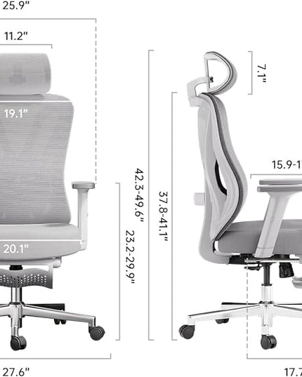 Hbada Ergonomic Office Chair, Desk Chair with Adjustable Lumbar Support and Height, Comfortable Mesh Computer Chair with Footrest 2D Headrest, Swivel Tilt Function White - LeafyLoom
