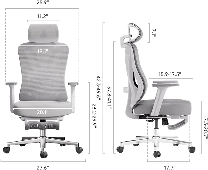 Hbada Ergonomic Office Chair, Desk Chair with Adjustable Lumbar Support and Height, Comfortable Mesh Computer Chair with Footrest 2D Headrest, Swivel Tilt Function White - LeafyLoom