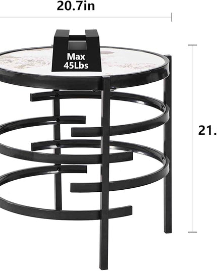 Round Coffee Table Coffee Tables for Living Room Sintered Stone Marble Top Sturdy Metal Frame (Grey, 20.67 inches) - LeafyLoom