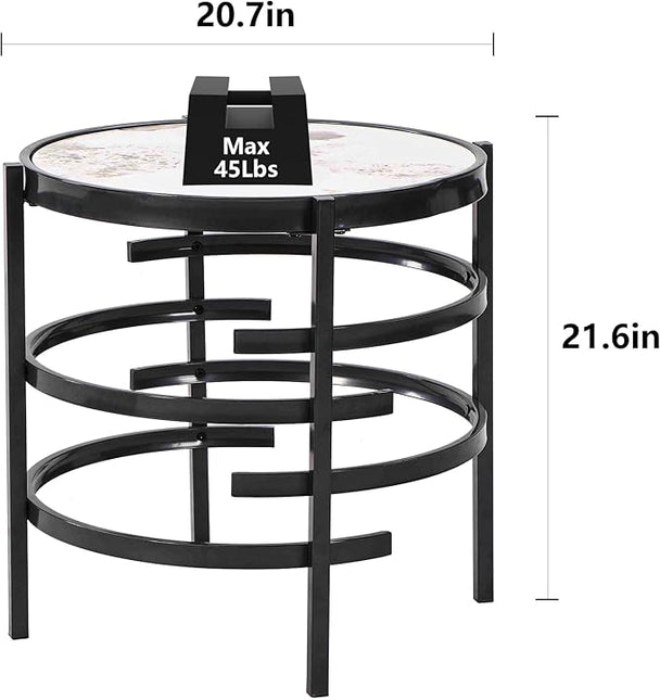 Round Coffee Table Coffee Tables for Living Room Sintered Stone Marble Top Sturdy Metal Frame (Grey, 20.67 inches) - LeafyLoom