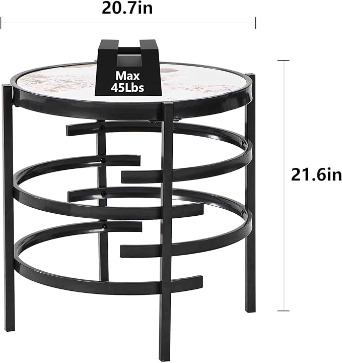 Round Coffee Table Coffee Tables for Living Room Sintered Stone Marble Top Sturdy Metal Frame (Grey, 20.67 inches) - LeafyLoom